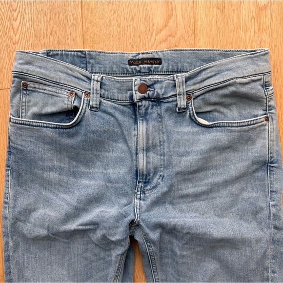 NUDIE JEANS  LEAN DEAN FADED REGULAR-FIT JEANS IN LIGHT BROKEN INDIGO-32 - Picture 9 of 16
